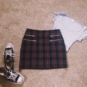 Plaid Skirt with Zippers